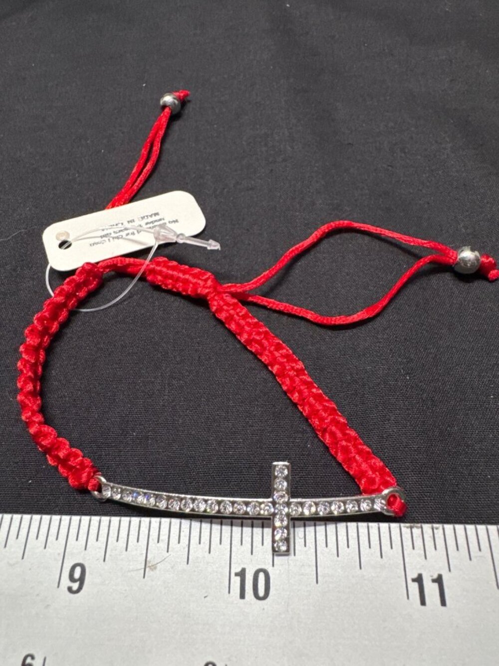 Red Adjustable Bracelet With Rhinestone Cross By Della Collection - Picture 4 of 6